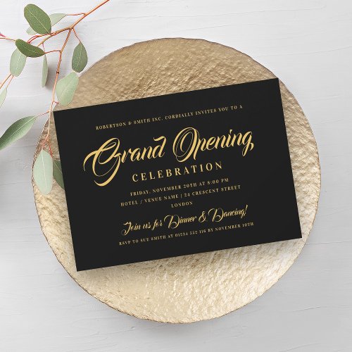 Formal Gold Corporate Grand Opening Black Invitation