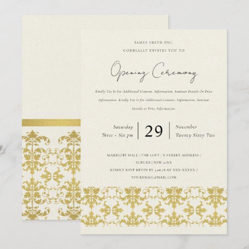 FORMAL GOLD DAMASK GRAND OPENING CEREMONY INVITATION