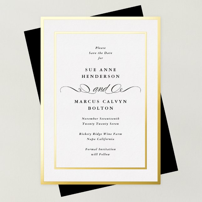 Formal Gold Frame Wedding Save The Date Foil Invitation (Creator Uploaded)
