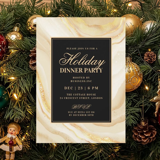 Formal Gold Glam FAUX Marble Holiday Dinner  Invitation (Formal Gold Glam FAUX Marble Holiday Dinner Invitation)