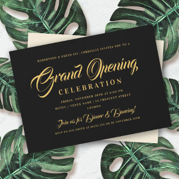 Formal Gold Glitter Corporate Grand Opening Black Invitation by Rewards4life at Zazzle