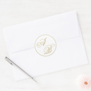 Formal Gold Monogram Calligraphy Script Wedding Classic Round Sticker