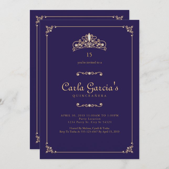 Formal, Gold Quinceanera Invitations (Front/Back)