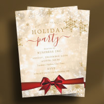 Formal Gold Ribbon Corporate Holiday Party Red Invitation