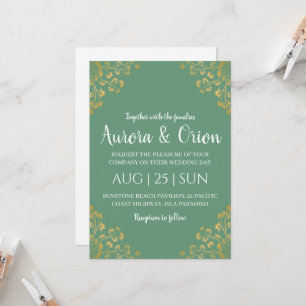 formal gold sage green wedding invitations