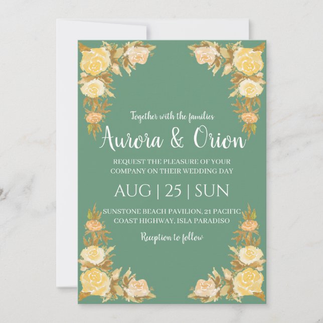 formal gold sage green wedding invitations (Front)