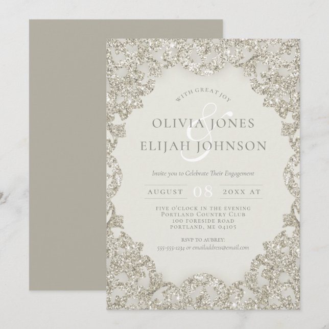 Formal Gold Sparkle Vintage Elegance Engagement Invitation (Front/Back)