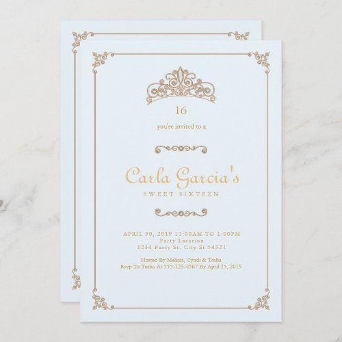 Formal Gold Sweet 16 Invitations