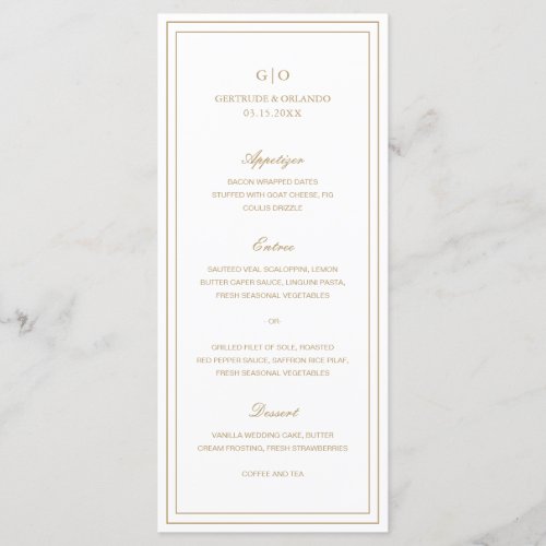 Formal Gold Traditional Monogram Elegant Wedding Menu