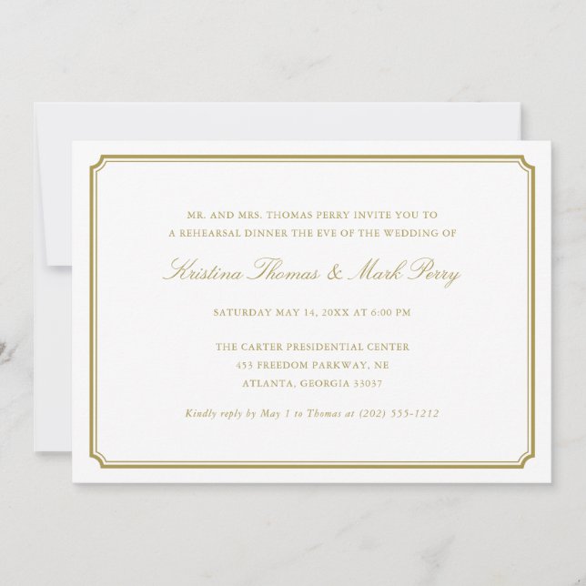 Formal Gold Wedding Rehearsal Dinner Invitation (Front)
