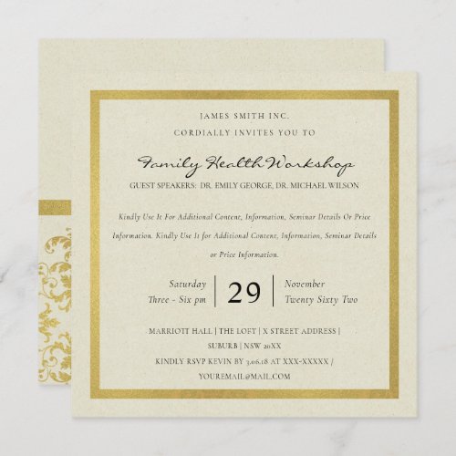 FORMAL GOLD WHITE DAMASK CLASSIC WORKSHOP EVENT INVITATION