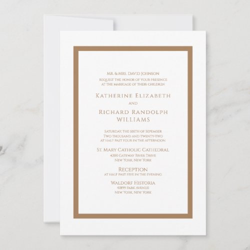 Formal Gold  White Wedding Invitation 