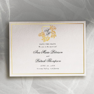 Formal Gold Wild Roses Crest Wedding Save the Date Foil Invitation