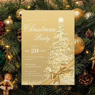 Formal Gold Winter Christmas Tree Bow Holiday Invitation