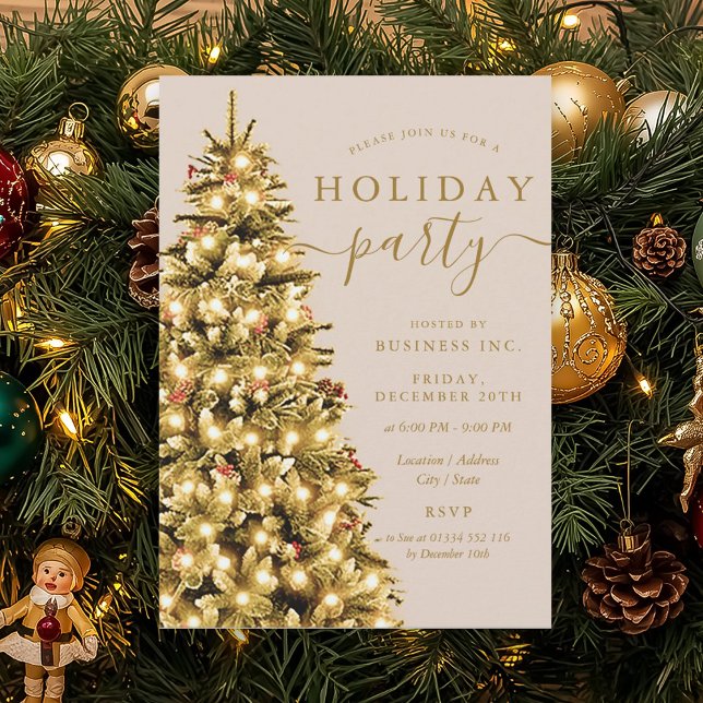 Formal Gold Xmas Tree Corporate Holiday Champagne  Invitation (Formal Gold Xmas Tree Corporate Holiday Champagne Invitation)