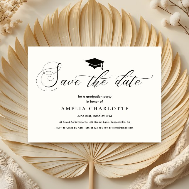 Formal Graduation party Black White Save The Date Invitation (Creator Uploaded)