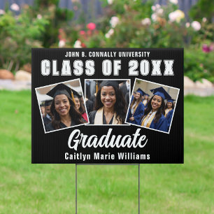 Formal Graduation Photo Collage Black White Yard Sign