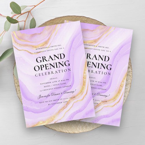 Formal Grand Opening Purple Gold Marble Glitter Invitation