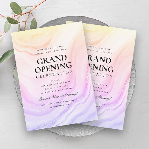 Formal Grand Opening Rainbow Marble Glitter Invitation