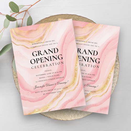 Formal Grand Opening Rose Gold Marble Glitter Invitation