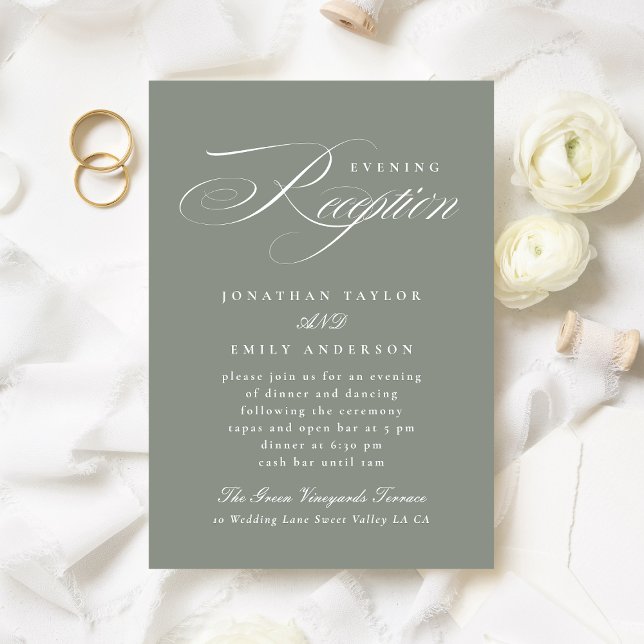 Formal Gray Green Calligraphy Wedding Reception Enclosure Card (Creator Uploaded)