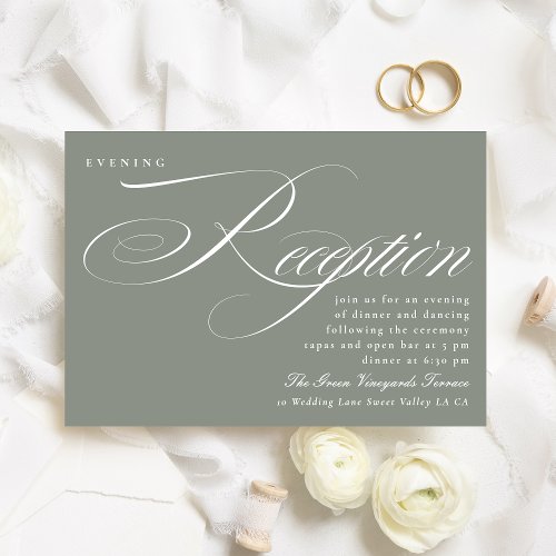 Formal Gray Green Calligraphy Wedding Reception Invitation