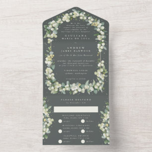 Formal Gray Green Snowberry+Eucalyptus Wedding All In One Invitation