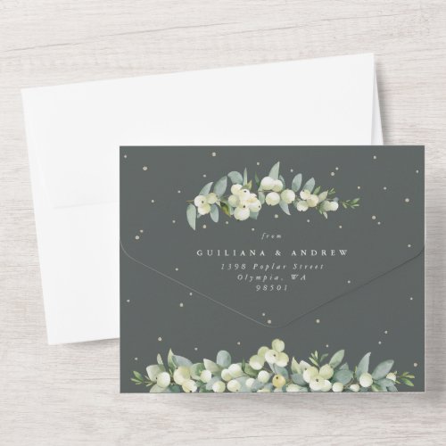 Formal GreenCream SnowberryEucalyptus Wedding All In One Invitation