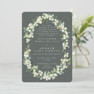 Formal Green Snowberry+Eucalyptus Reception Only I Invitation