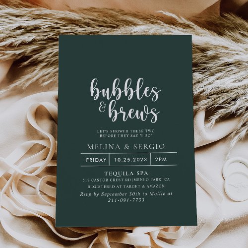 Formal Green White Bubbles  Brews Bridal shower  Invitation