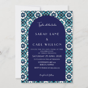 Formal Groovy Spanish Tile Elegance Wedding Bliss Invitation
