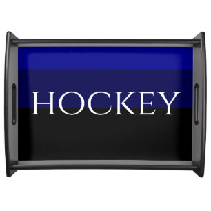 Formal Hockey Text Blue Black Gradient Stripes Serving Tray