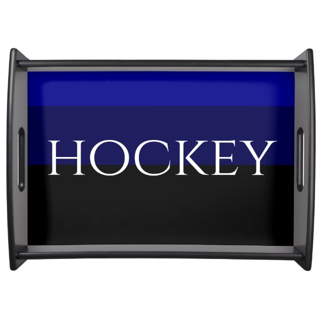 Formal Hockey Text Blue Black Gradient Stripes Serving Tray (Front)