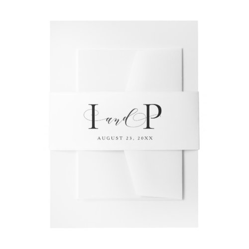 Formal initials black and white wedding invitation belly band