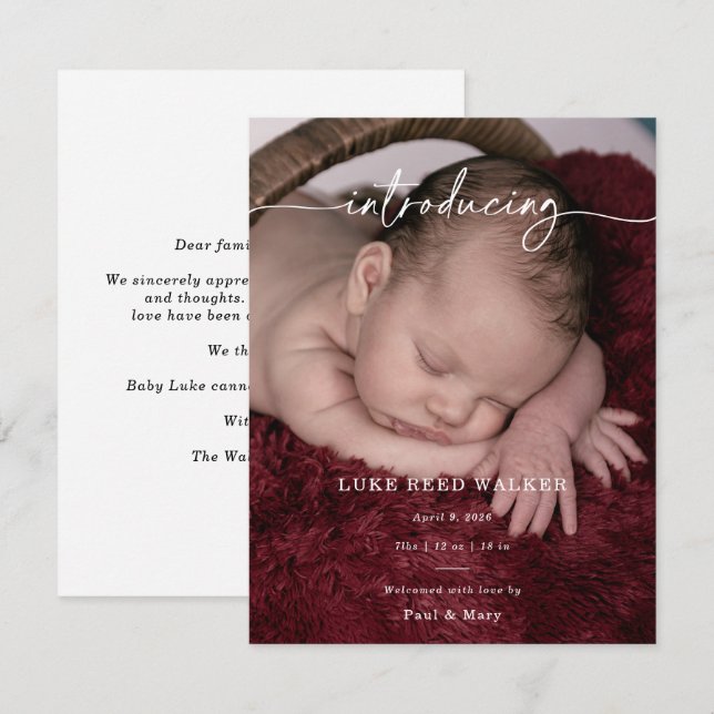Formal Introducing Photo Baby Announcement Card (Front/Back)