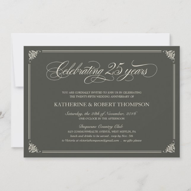 Formal Invitations for 25th Wedding Anniversary (Front)