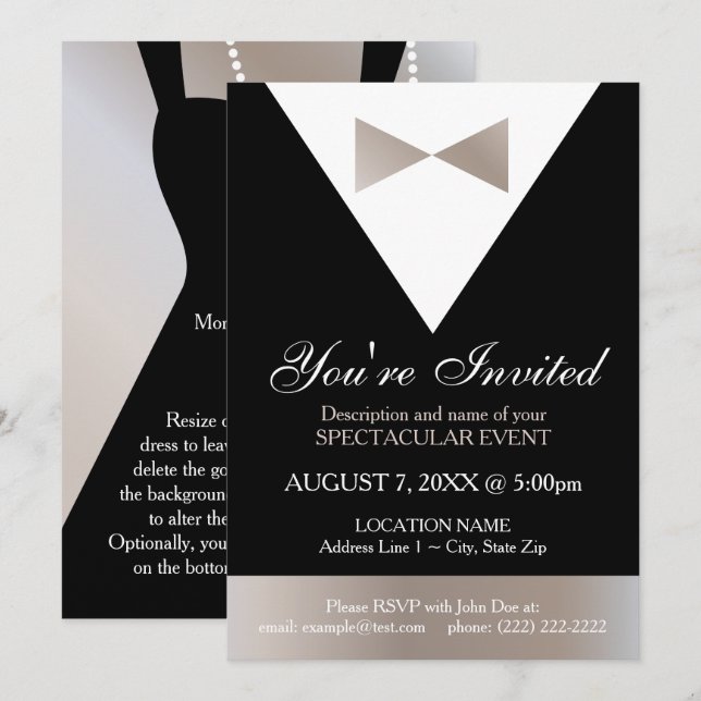 Formal Invitations | Modern Tuxedo Dress Champagne (Front/Back)