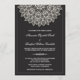 Formal Lace Doily Wedding Invitation (black)