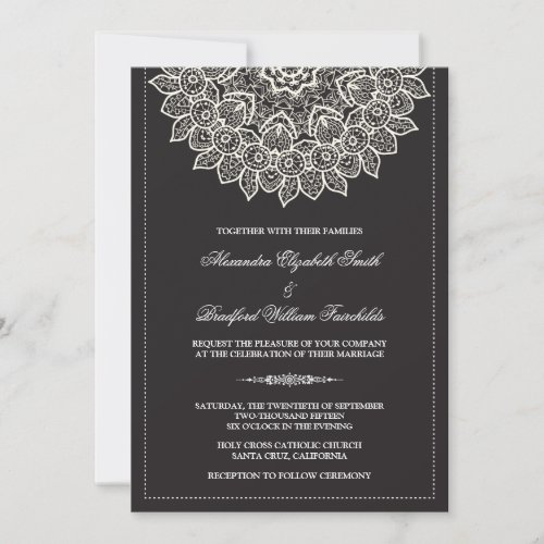 Formal Lace Doily Wedding Invitation (black)