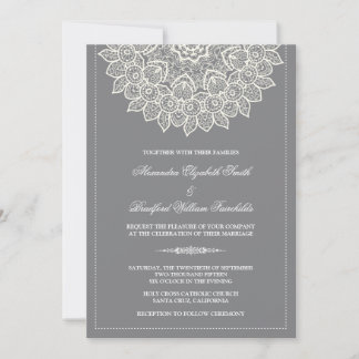 Formal Lace Doily Wedding Invitation (grey)