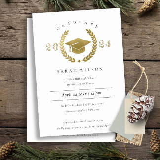 Formal Laurel Wreath Gold Graduation Cap Party Invitation