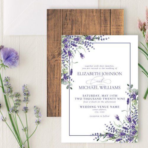 Formal Lavender Eucalyptus Wood Script Wedding