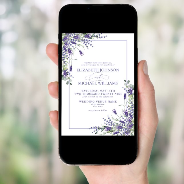 Formal Lavender Eucalyptus Wood Script Wedding Invitation (Front Digital)