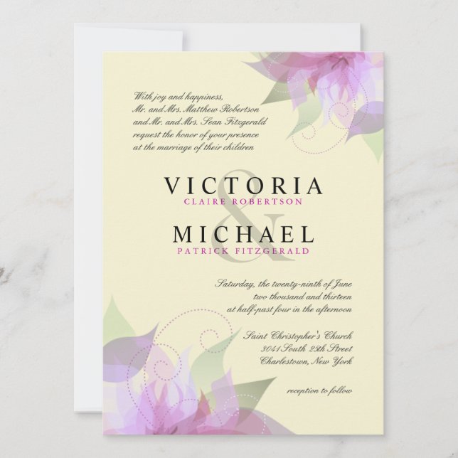 Formal Lavender Ivory Floral Wedding Invitations (Front)