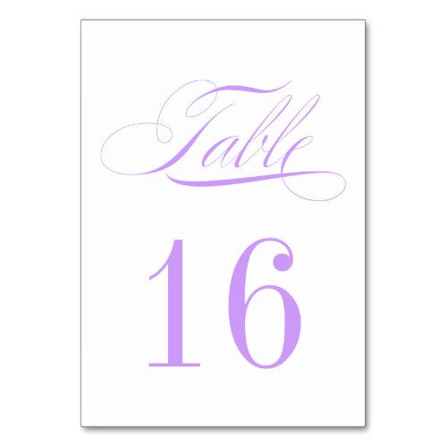 Formal Lavender Purple and White Table Number Card