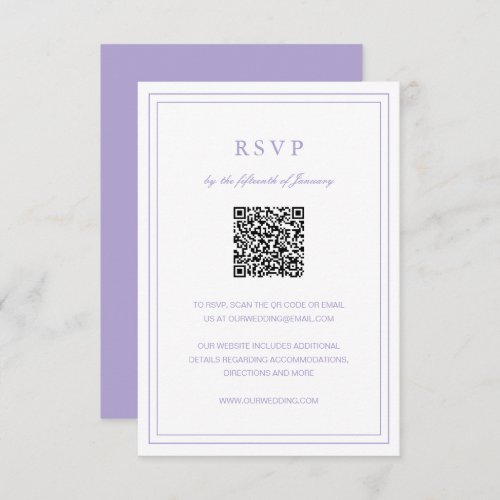 Formal Lavender Simple Elegant QR Code Wedding RSVP Card