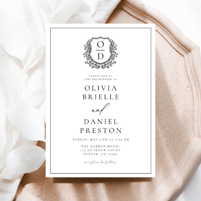 Formal Leafy Crest Monogram Wedding Elegant Invitation (Creator Uploaded)
