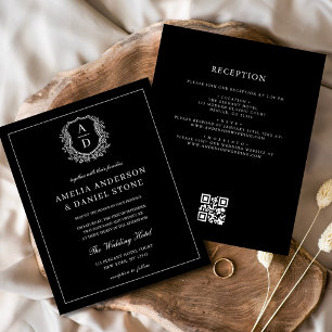Formal Leafy Crest Monogram Wedding QR Code