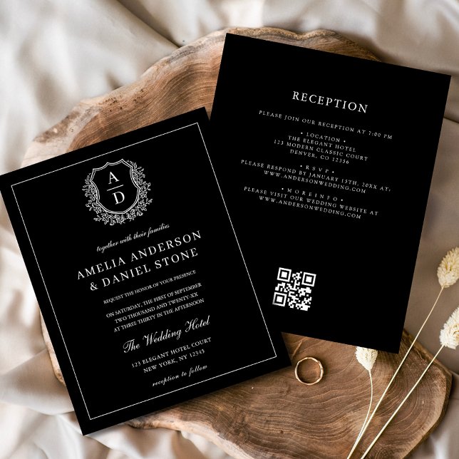 Formal Leafy Crest Monogram Wedding QR Code (Creator Uploaded)