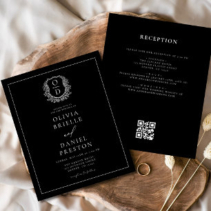 Formal Leafy Crest Monogram Wedding QR Code Flyer